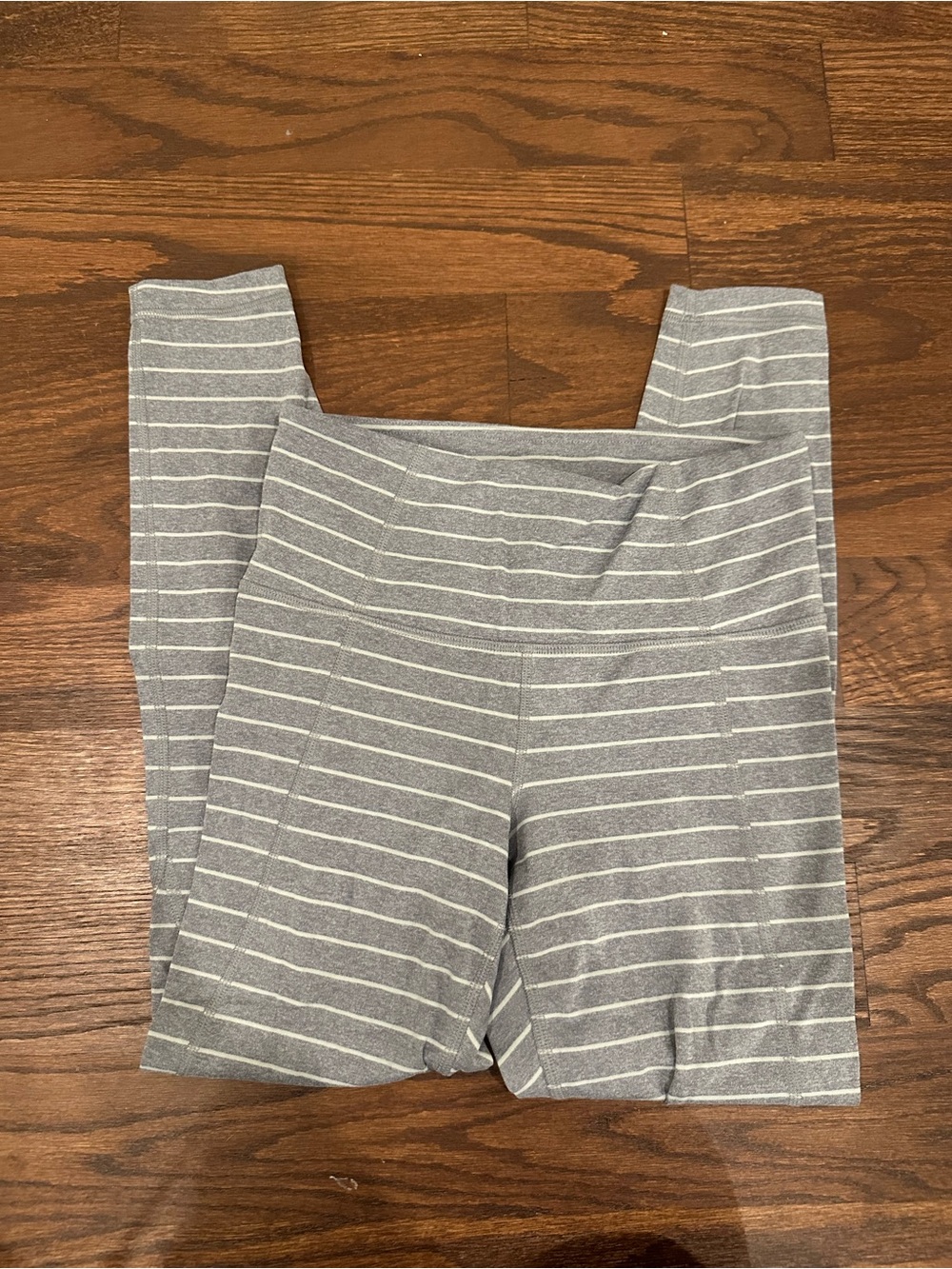 Athleta Gray and White Striped Leggings yoga pants